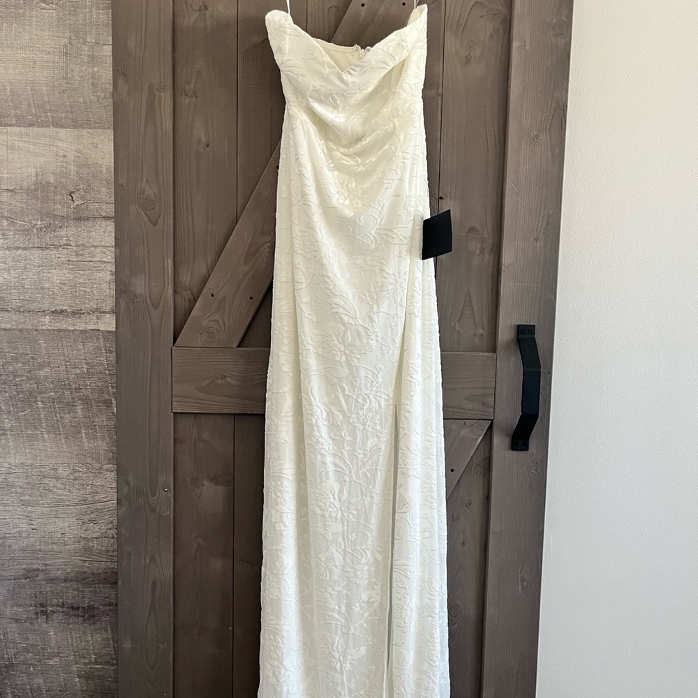 Lulu's Ivory Strapless Burnout Maxi Dress